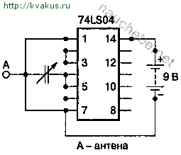 Схема генератора радио помех на 74LS04 (до 500 мГц, дальность до 30м)